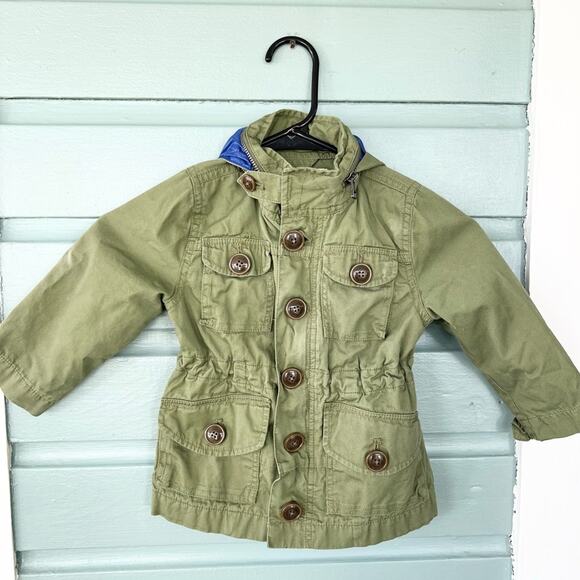 J Crew Crewcuts olive green army utility cargo field jacket preppy Barbour fall - Picture 1 of 9